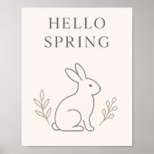 Hello Spring Minimal Bunny Line Art ポスター (正面)