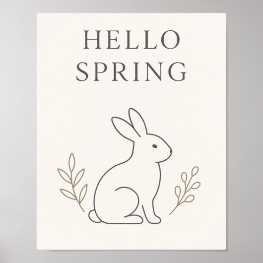 Hello Spring Minimal Bunny Line Art ポスター (正面)