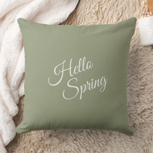 Hello Spring Sage Green Throw Pillow クッション (ブランケット)