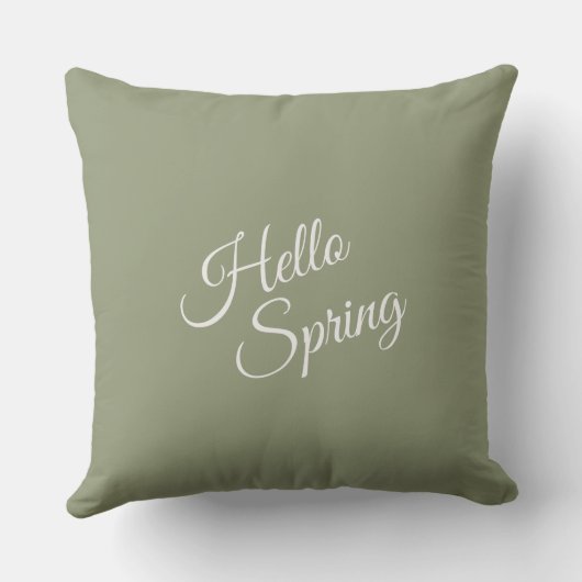 Hello Spring Sage Green Throw Pillow クッション (裏面)