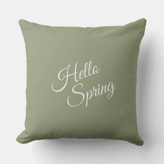 Hello Spring Sage Green Throw Pillow クッション (正面)
