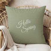 Hello Spring Sage Green Throw Pillow クッション