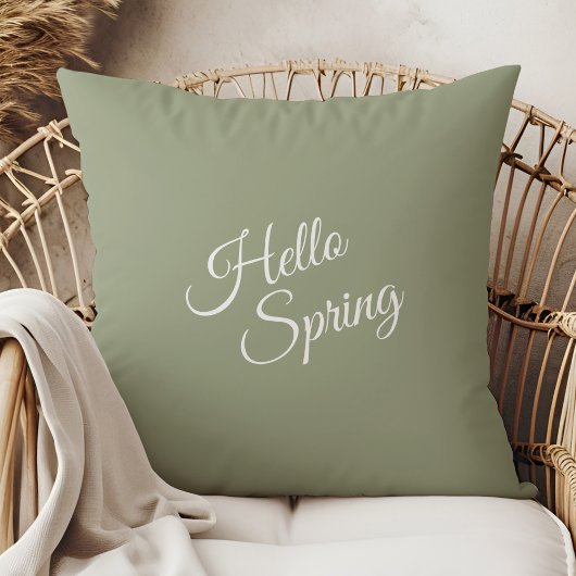 Hello Spring Sage Green Throw Pillow クッション