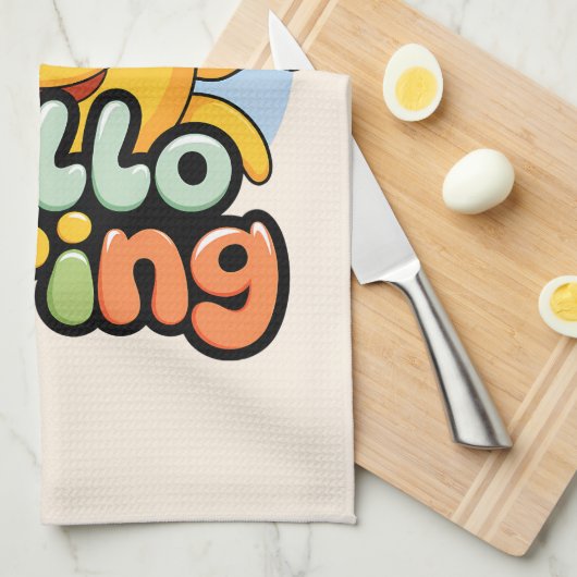 Hello Spring : Soleil Souriant et Ciel Bleu キッチンタオル (四つ折り)