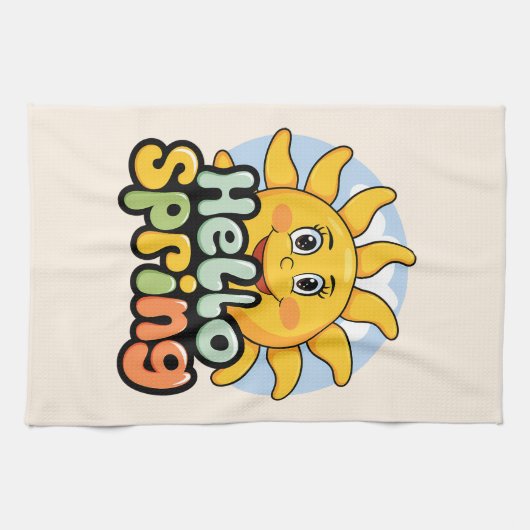 Hello Spring : Soleil Souriant et Ciel Bleu キッチンタオル (横)