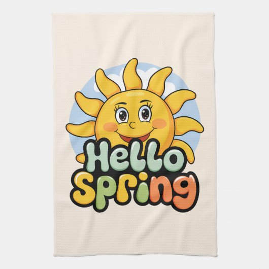 Hello Spring : Soleil Souriant et Ciel Bleu キッチンタオル (縦)