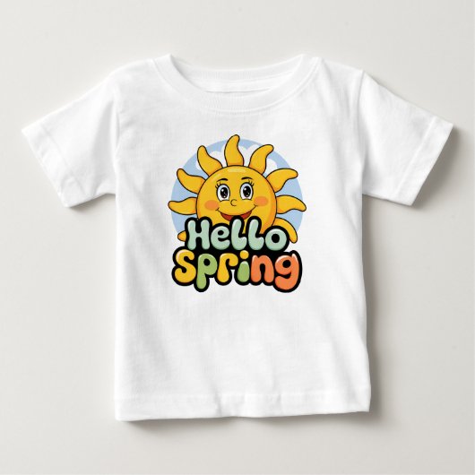Hello Spring : Soleil Souriant et Ciel Bleu ベビーTシャツ (正面)