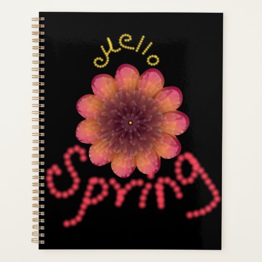 Hello Spring - Textured Pink & Orange Flower Art プランナー手帳 (正面)
