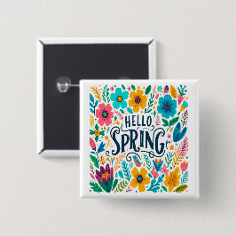 hello spring tropical flowers 缶バッジ