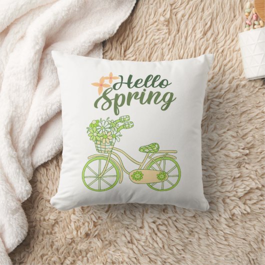 Hello Spring Vintage Bicycle Illustration  クッション (ブランケット)
