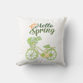 Hello Spring Vintage Bicycle Illustration  クッション
