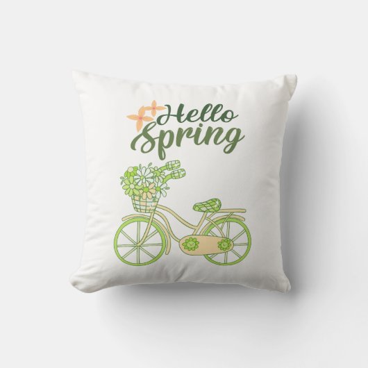 Hello Spring Vintage Bicycle Illustration  クッション (正面)