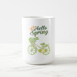 Hello Spring Vintage Bicycle Illustration  コーヒーマグカップ