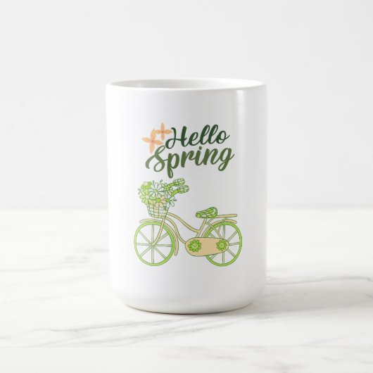 Hello Spring Vintage Bicycle Illustration  コーヒーマグカップ (中央)