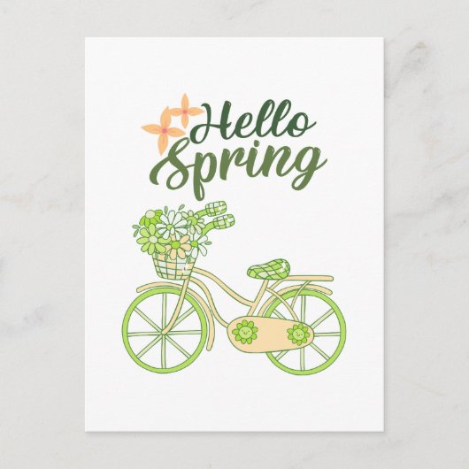 Hello Spring Vintage Bicycle Illustration  シーズンポストカード (正面)