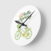 Hello Spring Vintage Bicycle Illustration  ラウンド壁時計 (傾斜)