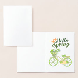 Hello Spring Vintage Bicycle Illustration  箔カード