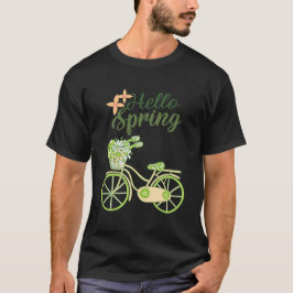 Hello Spring Vintage Bicycle Illustration  Tシャツ