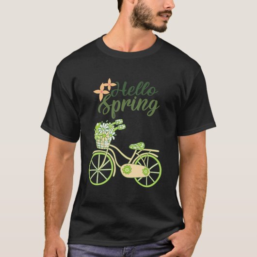 Hello Spring Vintage Bicycle Illustration  Tシャツ (正面)