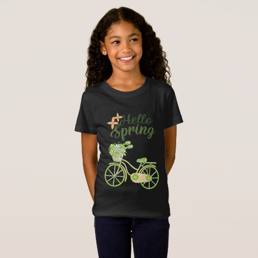 Hello Spring Vintage Bicycle Illustration  Tシャツ (正面フル)