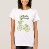 Hello Spring Vintage Bicycle Illustration  Tシャツ (正面)