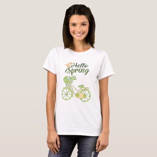 Hello Spring Vintage Bicycle Illustration  Tシャツ (正面フル)