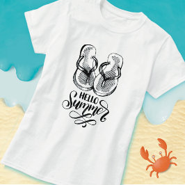 Hello SummerビーチサンダルTシャツ Tシャツ