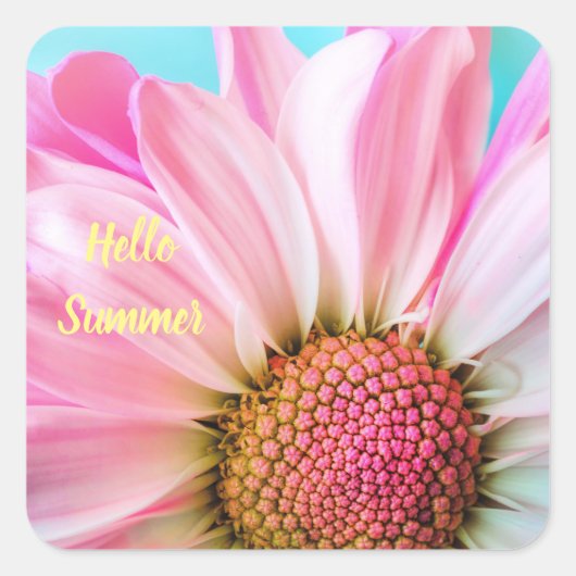Hello Summer文字with Flower スクエアシール (正面)