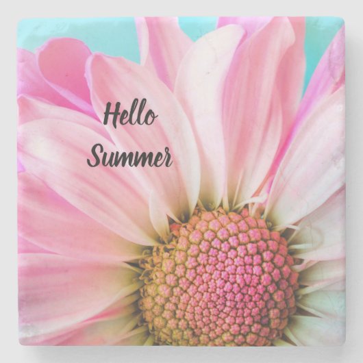 Hello Summer文字with Flower ストーンコースター (正面)