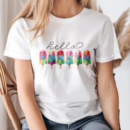 「Hello Summer」アイスカラフルクリームポップ・アートの Tシャツ