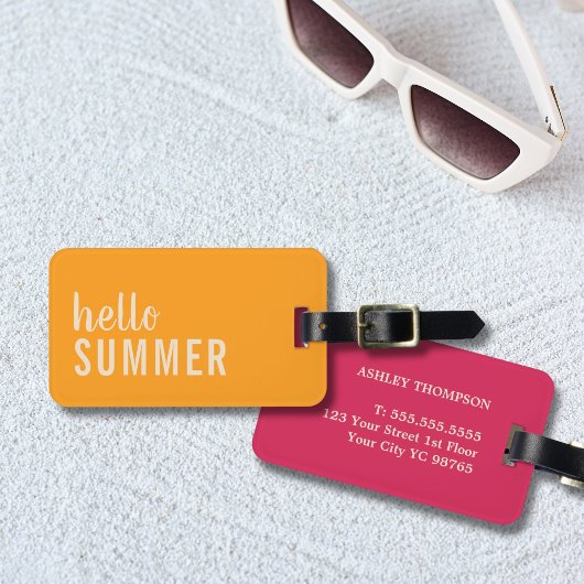 Hello Summer タンジェリン & ベリー レッド トラベル ラゲッジタグ