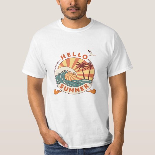 Hello Summer:レトロビーチVibes Tシャツ (正面)