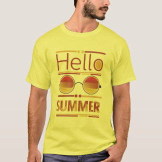 Hello Summer レトロ サンセット サングラス Tシャツ