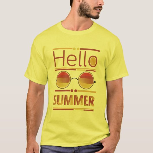 Hello Summer レトロ サンセット サングラス Tシャツ (正面)