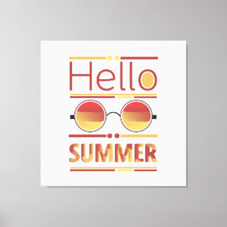 Hello Summer レトロ サンセット サングラス Tシャツ キャンバスプリント