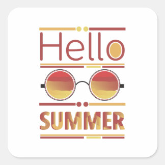 Hello Summer レトロ サンセット サングラス Tシャツ スクエアシール