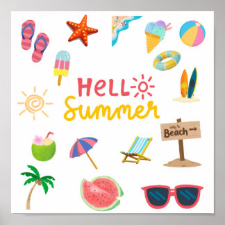 Hello Summer – 明るくて華やかな壁ポスター ポスター