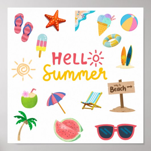 Hello Summer – 明るくて華やかな壁ポスター ポスター (正面)
