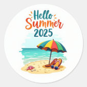 Hello Summer 2025 🏖️ビーチシーンステッカー ラウンドシール (正面)