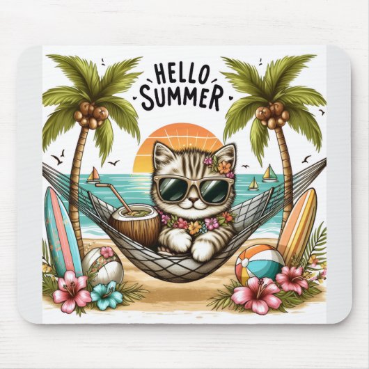 Hello Summer Beach Cat マウスパッド (正面)