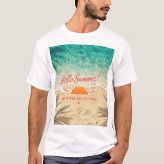 Hello summer beach sunset graphic t-shirt tシャツ