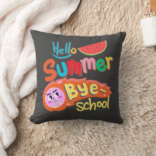 Hello Summer Bye School Throw Pillow クッション (ブランケット)
