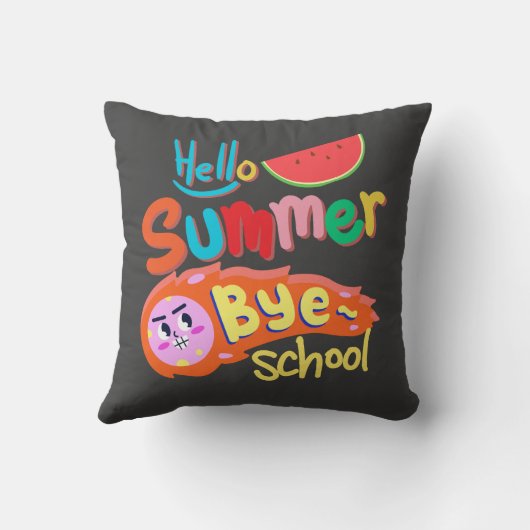 Hello Summer Bye School Throw Pillow クッション (裏面)