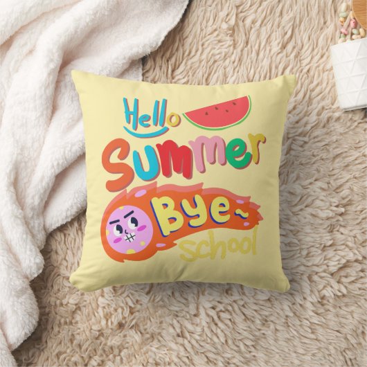 Hello Summer Bye School Throw Pillow クッション (ブランケット)