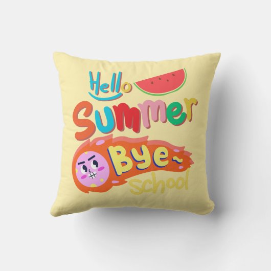 Hello Summer Bye School Throw Pillow クッション (裏面)