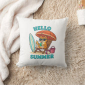 Hello Summer Cat Tシャツ – かわいいマンガビーチ クッション (ブランケット)