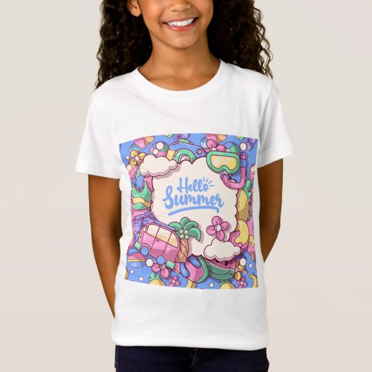 Hello Summer Colorfull Doodle Girls'T-Shirts Tシャツ (正面)