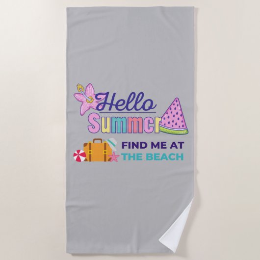 Hello Summer Find Me At theビーチ ビーチタオル (正面)