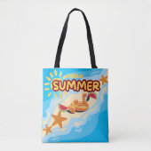Hello Summer Flamingo Beach Tote Bag トートバッグ (正面)