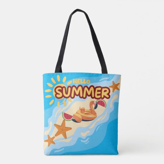 Hello Summer Flamingo Beach Tote Bag トートバッグ (裏面)